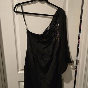 Angie Black Satin-Look Evening Top with Branded Neck Tag